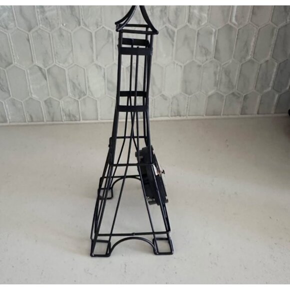 Eiffel Tower Shaped Metal Clock 11" Black Stand With White Dial - Picture 7 of 8